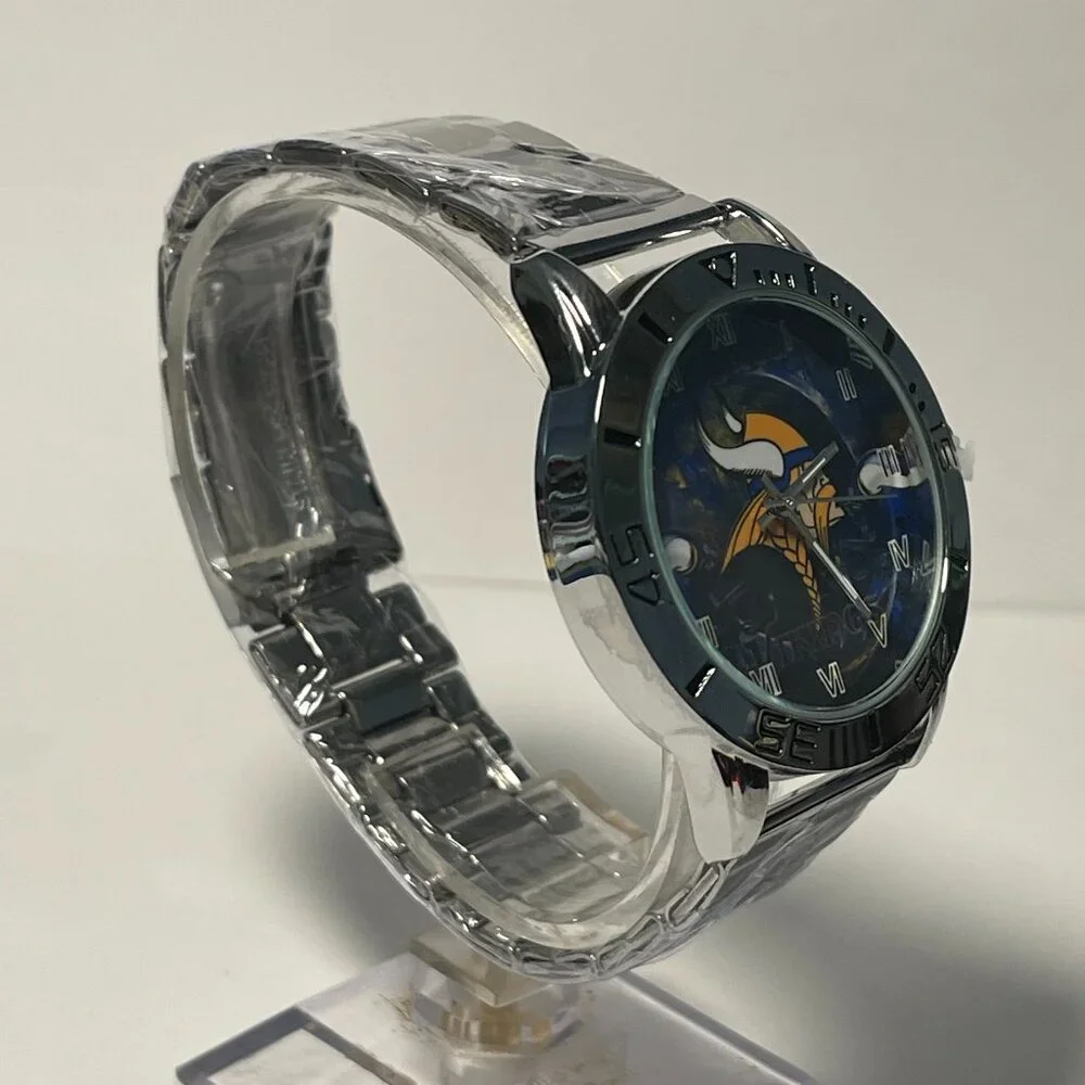Minnesota Vikings NFL Team Logo Men's Stainless-Steel Silver Watch NEW